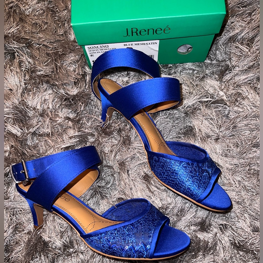 J. Renee Blue Satin Strappy Heels - Picture 2 of 6